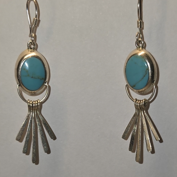 Turquoise earrings, silver setting - Picture 1 of 4